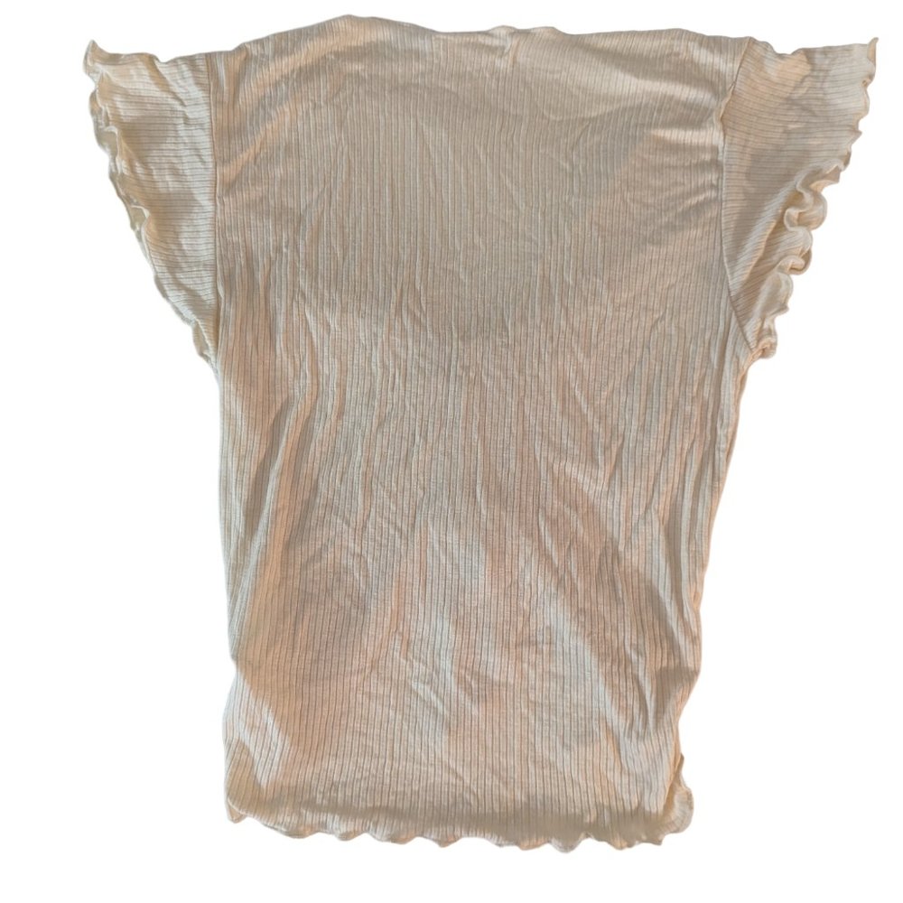 Women's Antistar cropped stretch cinched ruffle cap-sleeve top, cream, size M - Picture 3 of 6